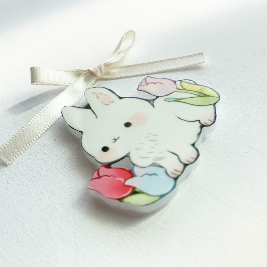 うさぎとおはな*アクリルブローチ