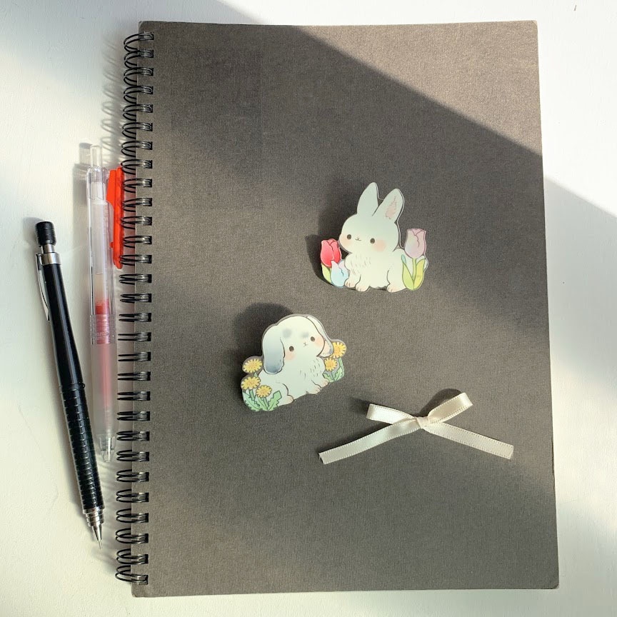 うさぎとおはな*アクリルブローチ