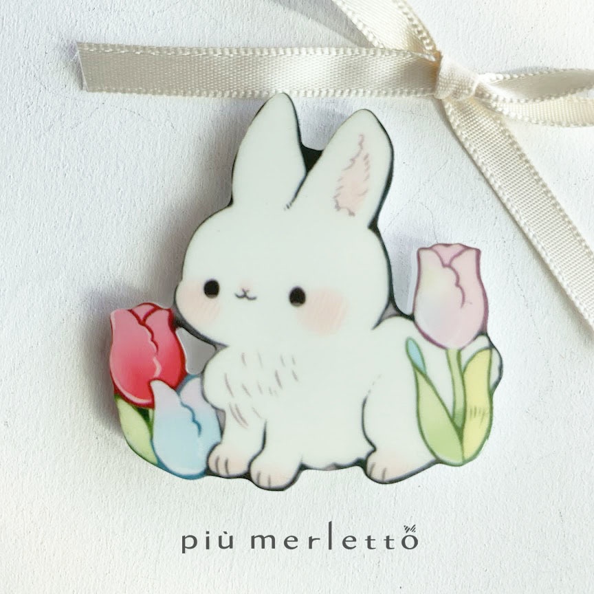 うさぎとおはな*アクリルブローチ