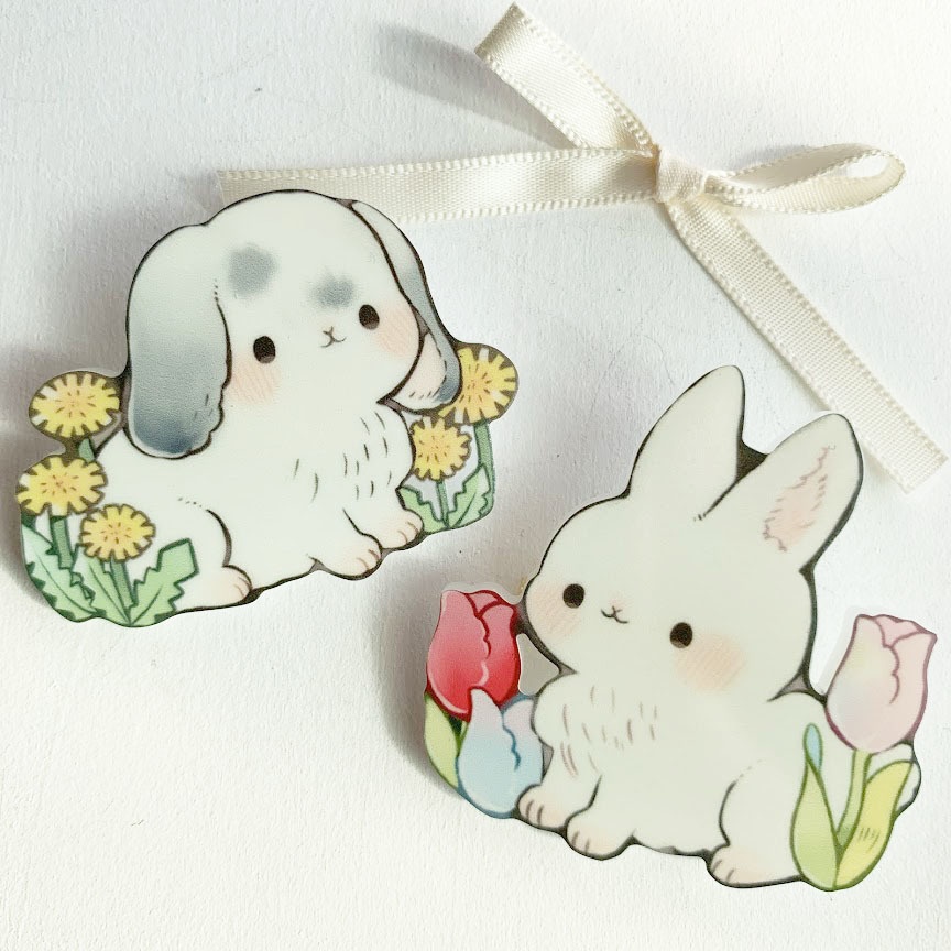 うさぎとおはな*アクリルブローチ