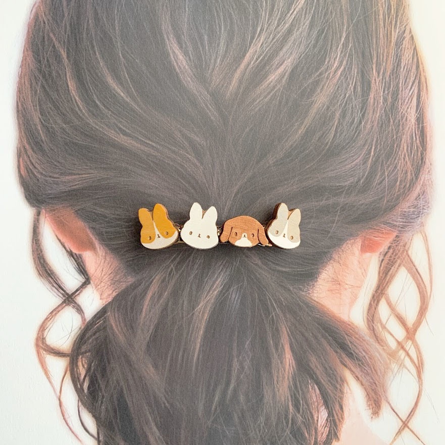 ほっこりうさぎさん*木のバレッタ