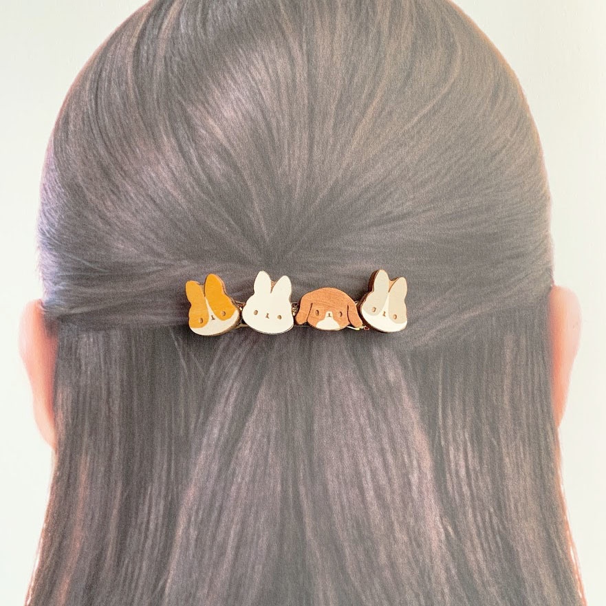 ほっこりうさぎさん*木のバレッタ