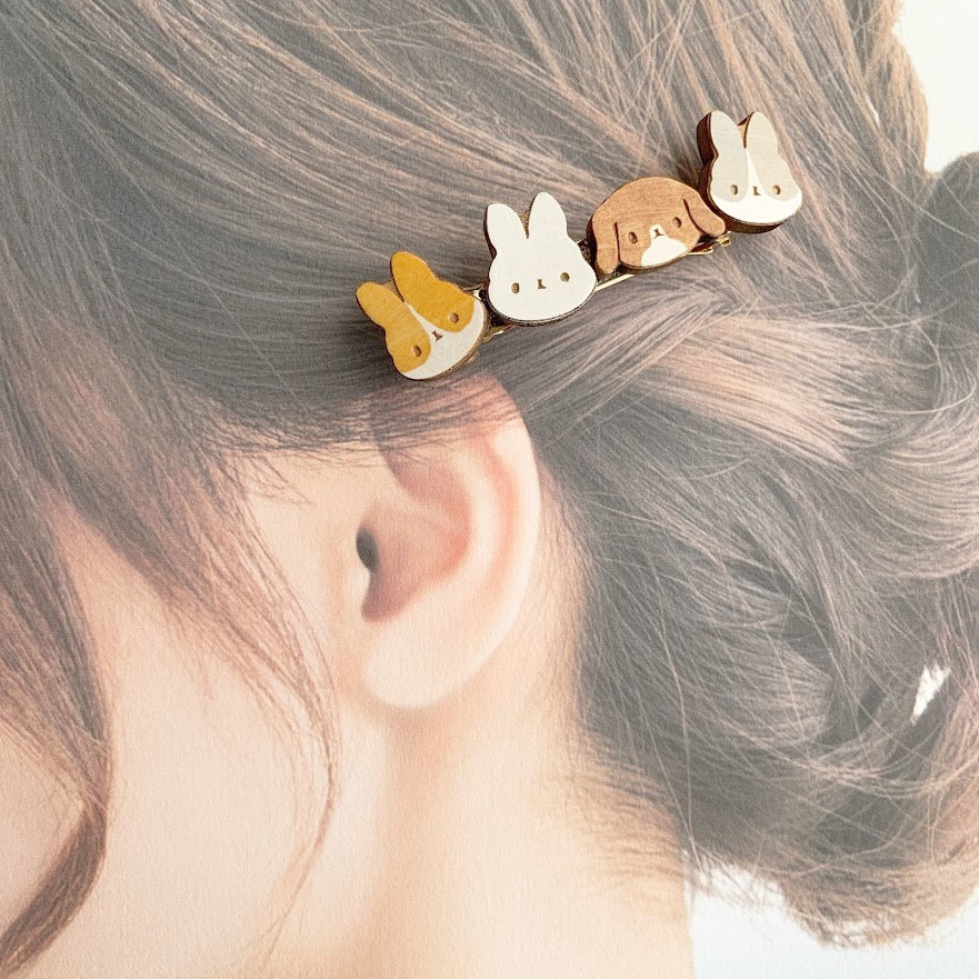 ほっこりうさぎさん*木のバレッタ