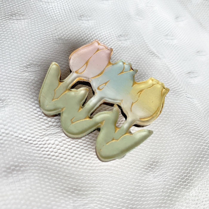 レトロチューリップ(パステル)*木とアクリルのブローチ