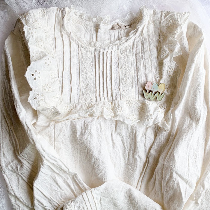 レトロチューリップ(パステル)*木とアクリルのブローチ