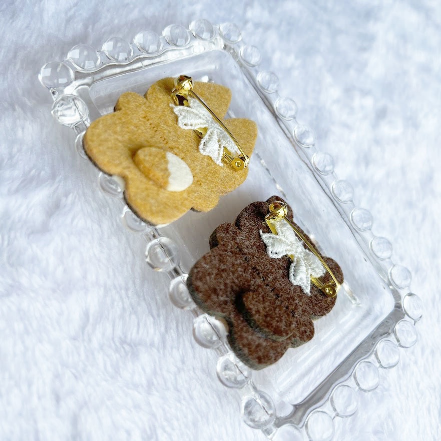 やわらかたぬきときつね*フェルトのブローチ