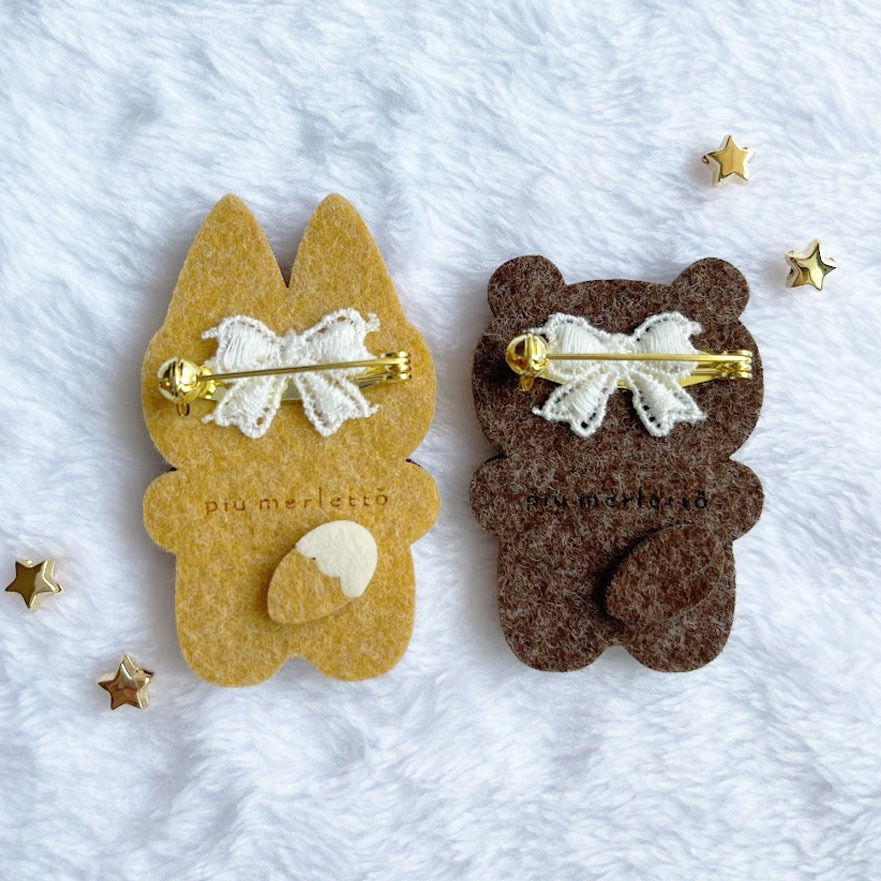 やわらかたぬきときつね*フェルトのブローチ