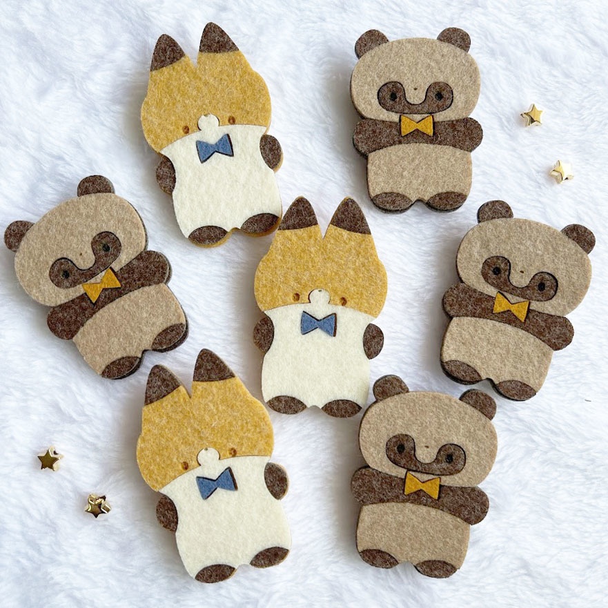 やわらかたぬきときつね*フェルトのブローチ
