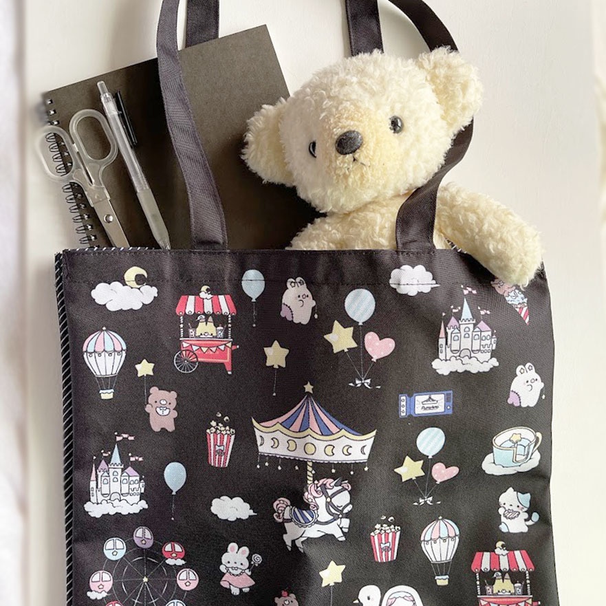 朝と夜の遊園地(ブラック)*トートバック