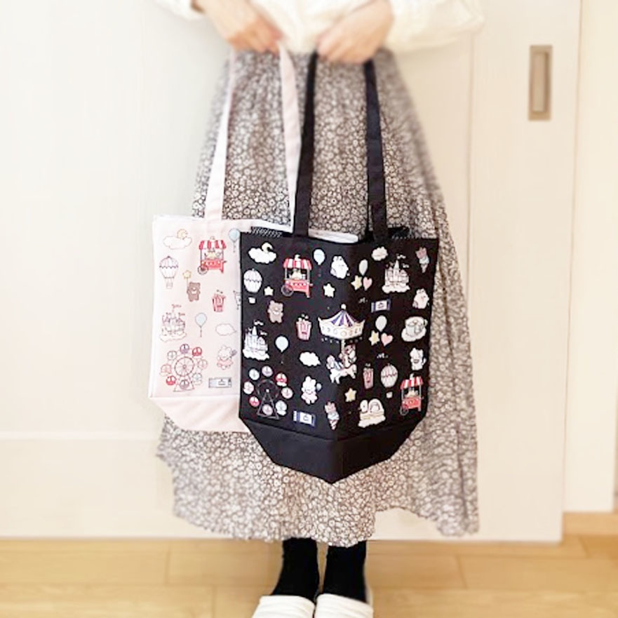 朝と夜の遊園地(ブラック)*トートバック