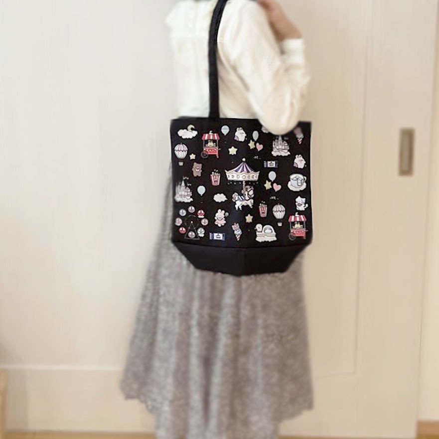 朝と夜の遊園地(ブラック)*トートバック