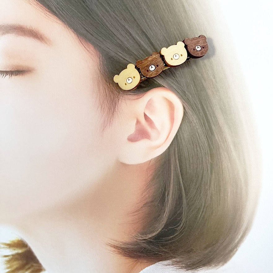 なかよしくまさん*木のバレッタ