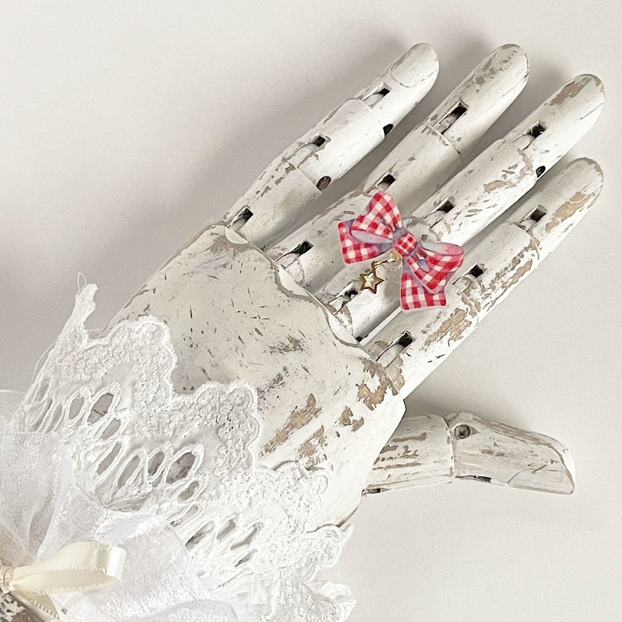 ギンガムチェックリボン*アクリルリング