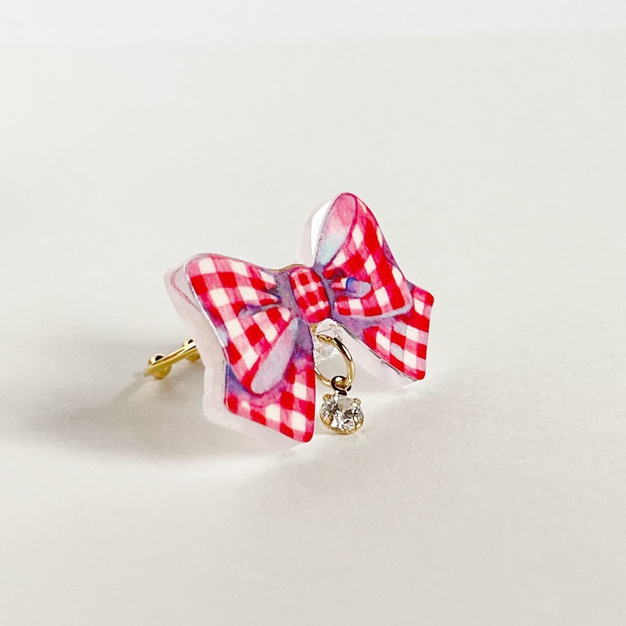 ギンガムチェックリボン*アクリルリング