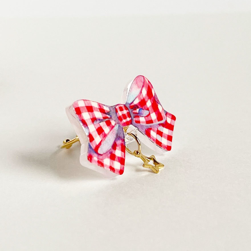 ギンガムチェックリボン*アクリルリング