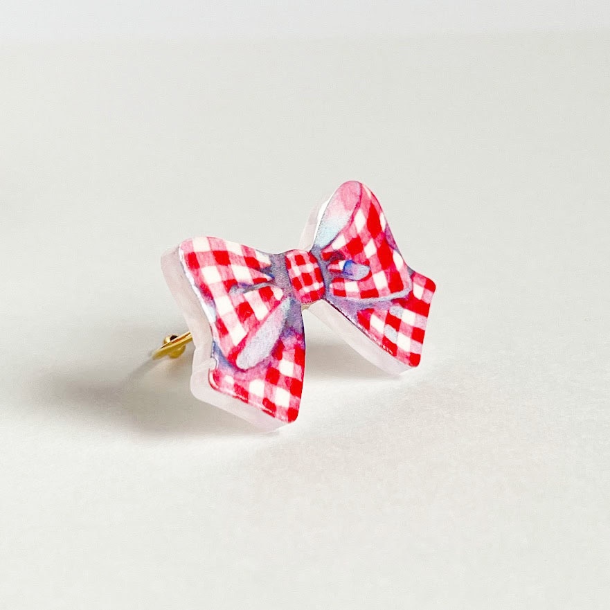 ギンガムチェックリボン*アクリルリング