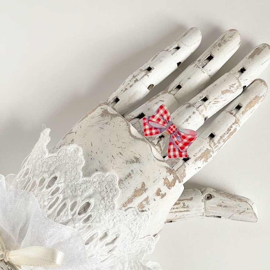 ギンガムチェックリボン*アクリルリング