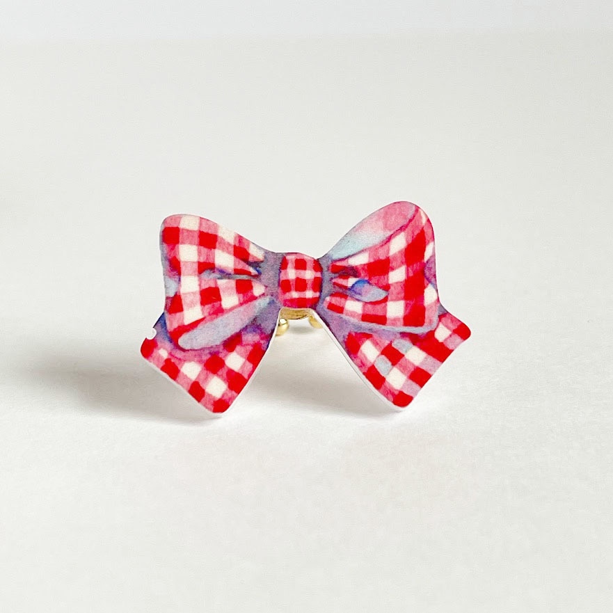ギンガムチェックリボン*アクリルリング