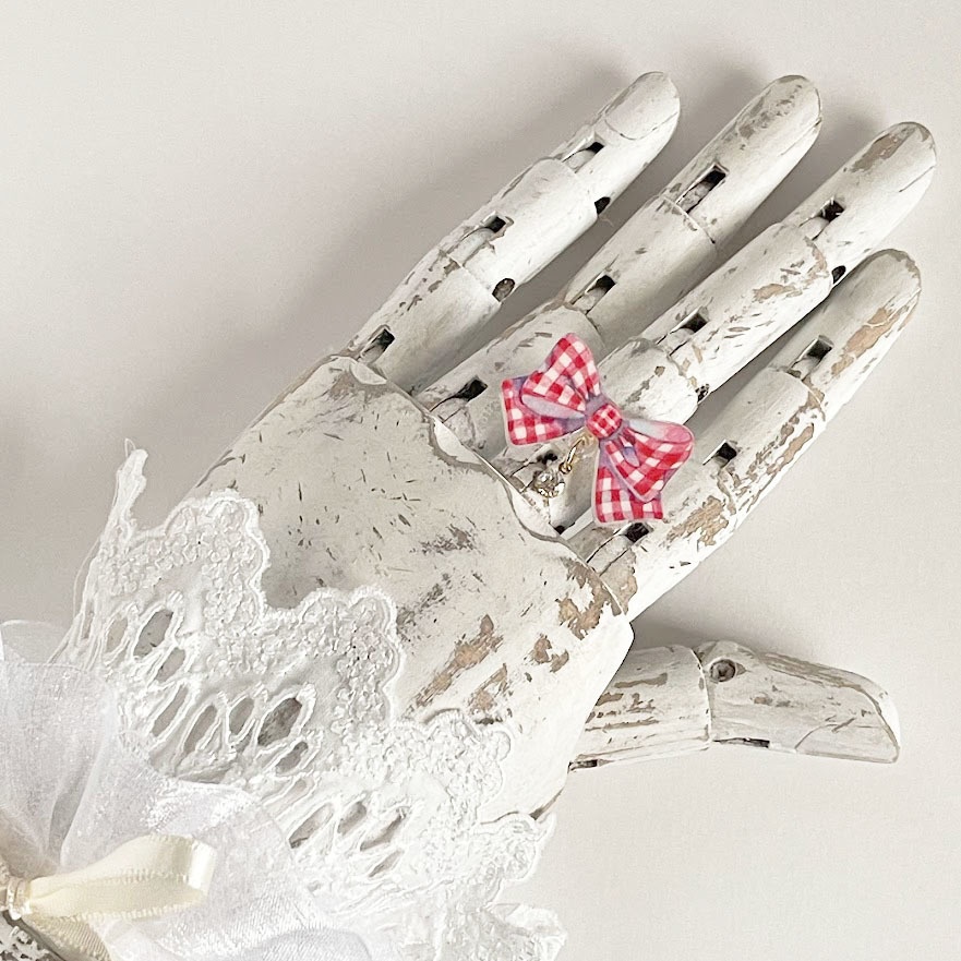 ギンガムチェックリボン*アクリルリング