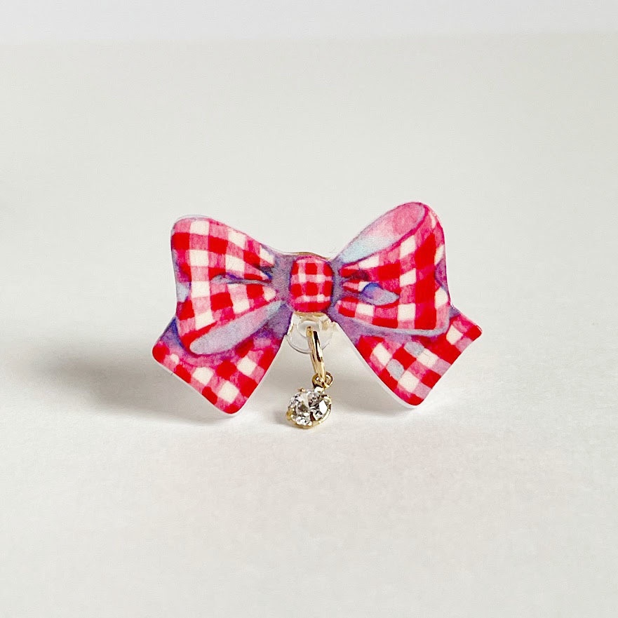 ギンガムチェックリボン*アクリルリング