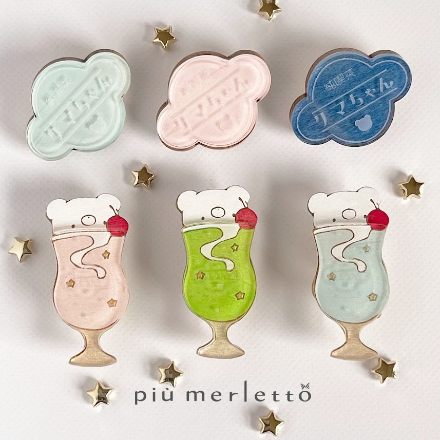 【純喫茶クマちゃん】ソーダフロート＊木とアクリルのブローチ