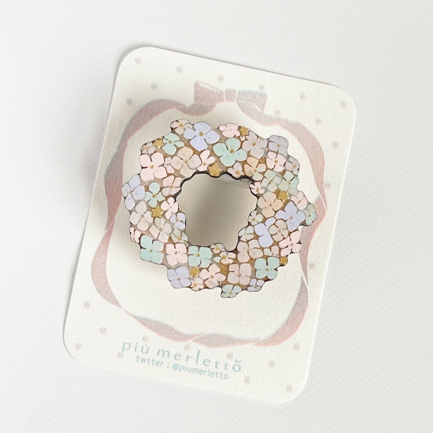 紫陽花と星屑のリース*木のブローチ