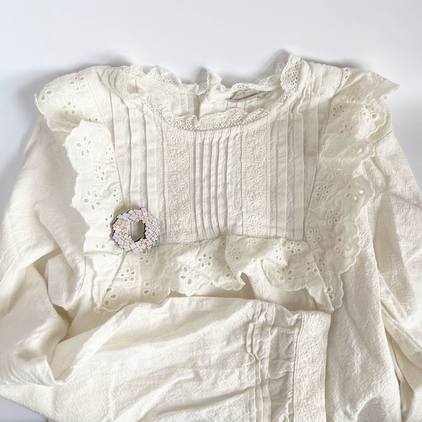 紫陽花と星屑のリース*木のブローチ