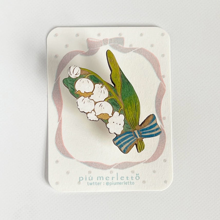 スズランうさぎ*木のブローチ