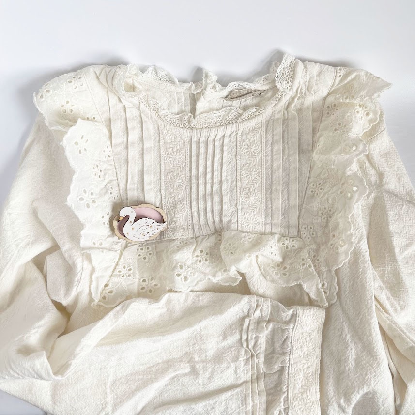 星屑と白鳥(木枠)*木のブローチ