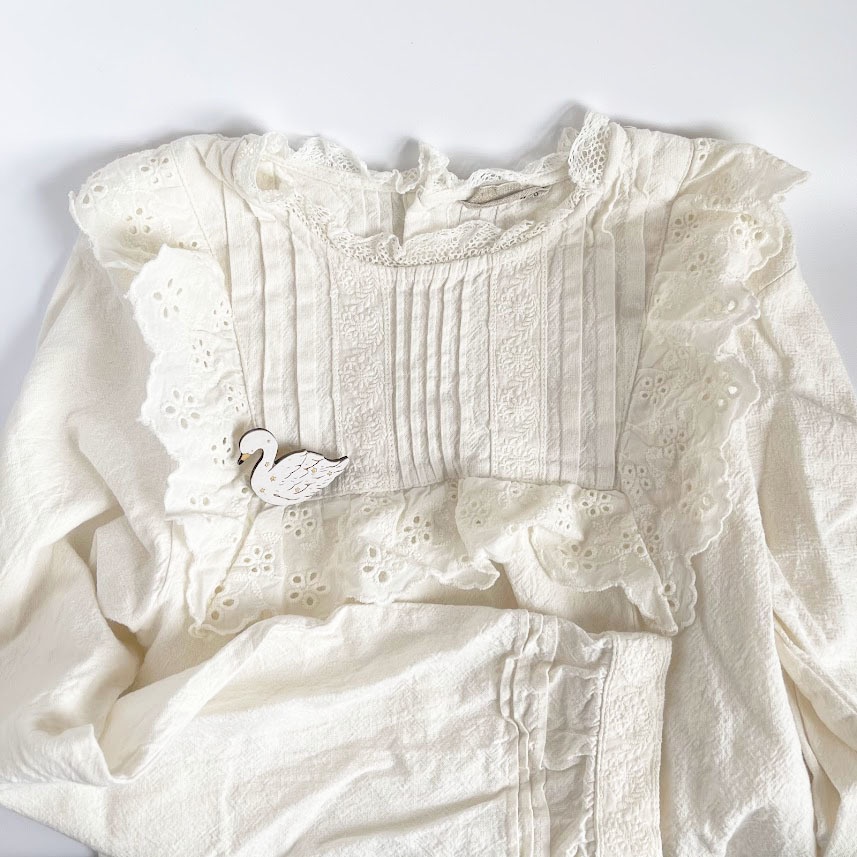 星屑と白鳥*木のブローチ