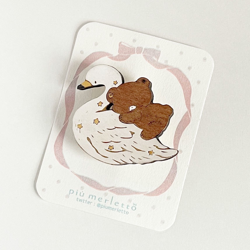 星屑と白鳥*木のブローチ