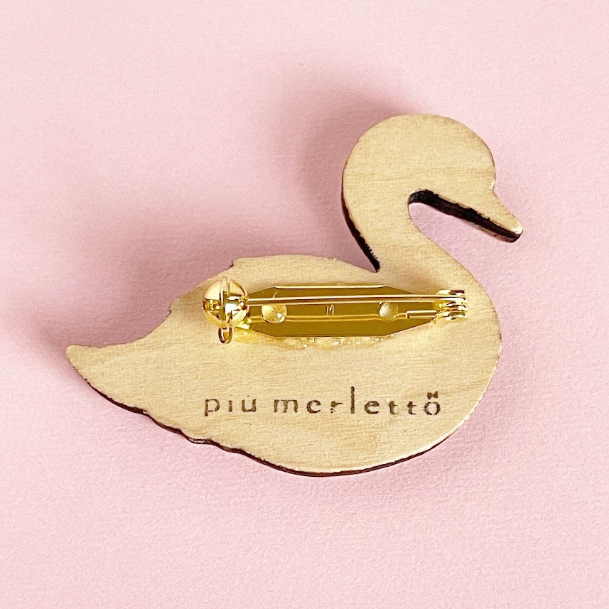 星屑と白鳥*木のブローチ