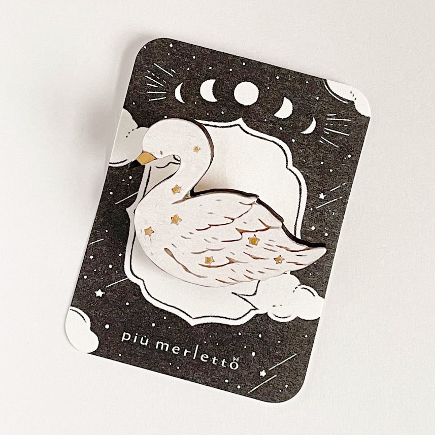 星屑と白鳥*木のブローチ