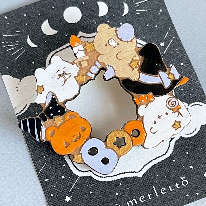 くまくまハロウィンパーティー*木のブローチ