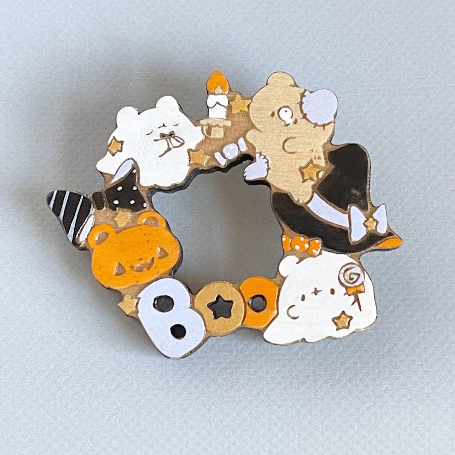 くまくまハロウィンパーティー*木のブローチ