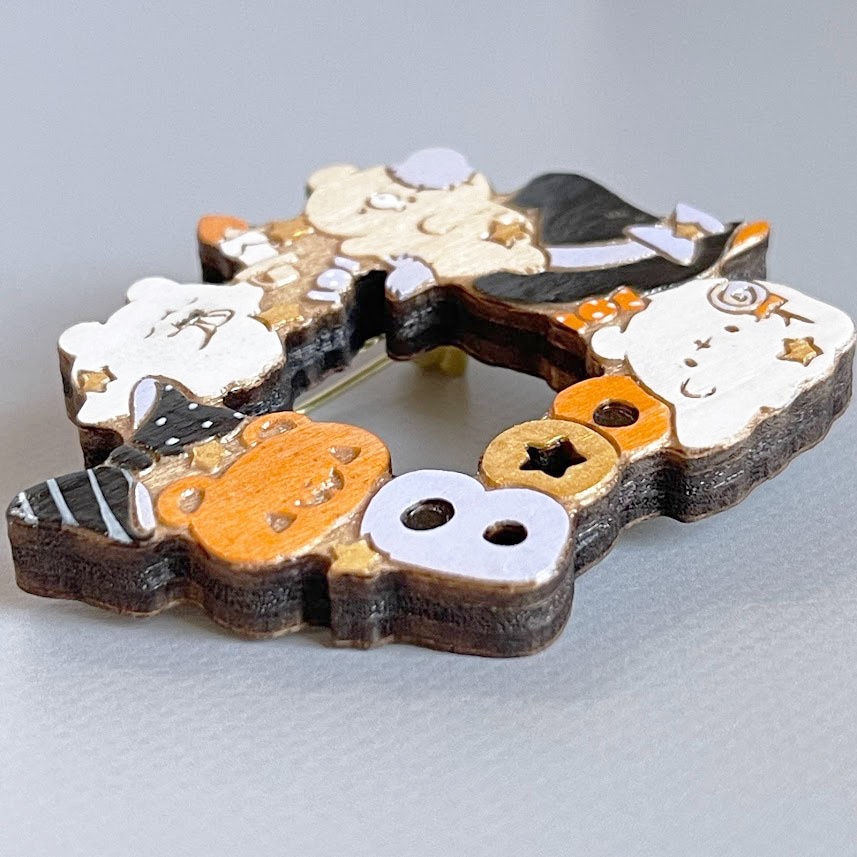 くまくまハロウィンパーティー*木のブローチ