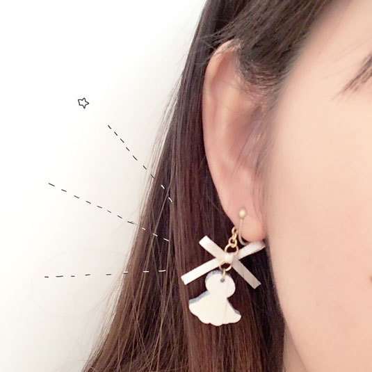 てるてる坊主と雨粒きらきら*木のピアス・イヤリング