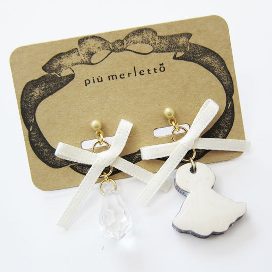 てるてる坊主と雨粒きらきら*木のピアス・イヤリング