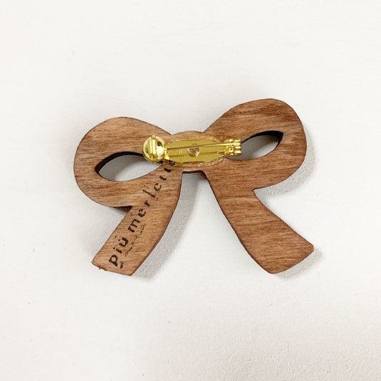 リボン(マホガニー)*木のブローチ