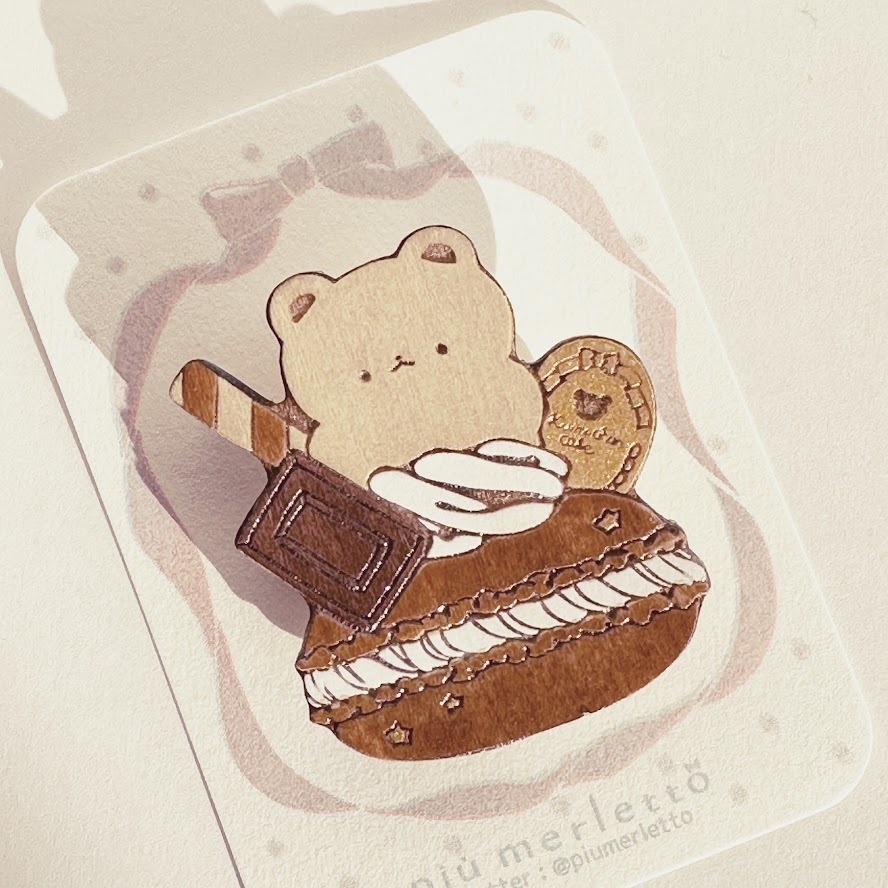 どうぶつマカロン*木のブローチ