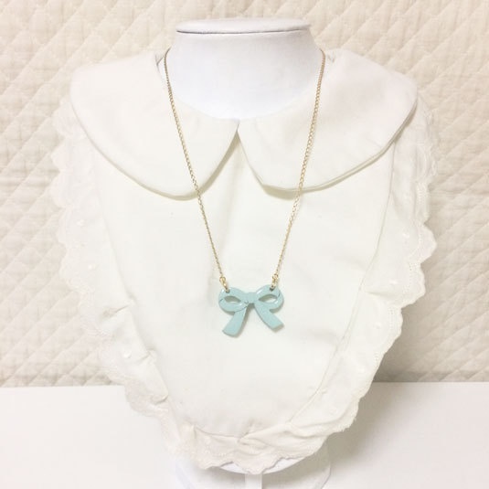 パステルリボン*木とレジンのネックレス