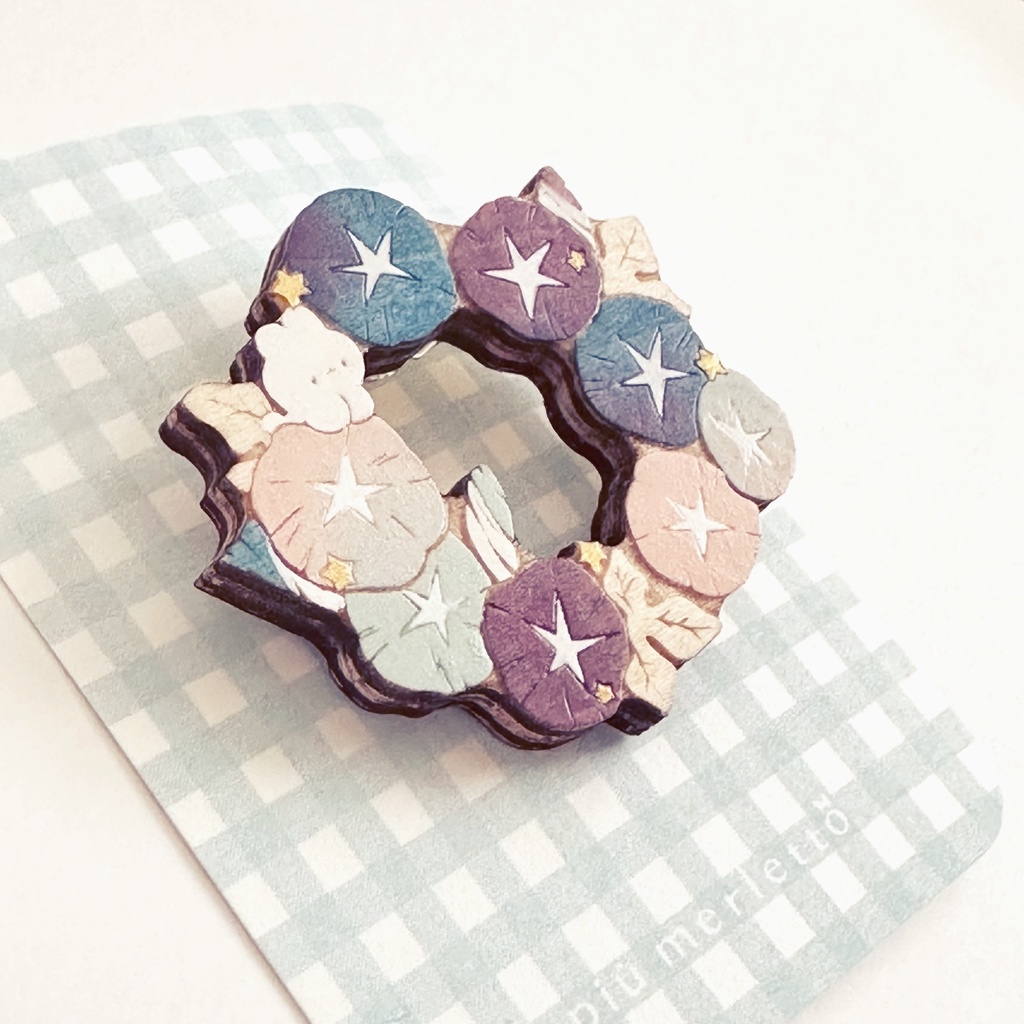 朝顔とうさぎ*木のブローチ