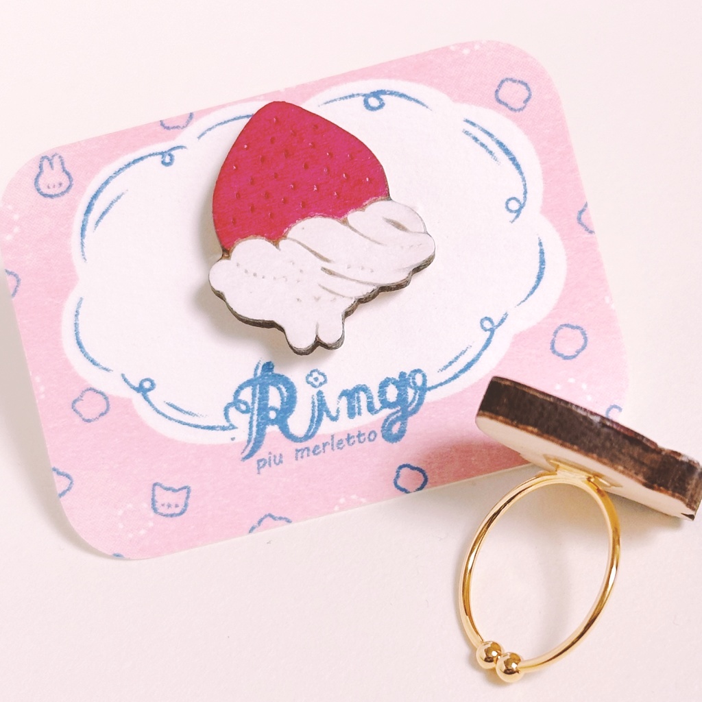 生クリームうさぎと苺*木の指輪