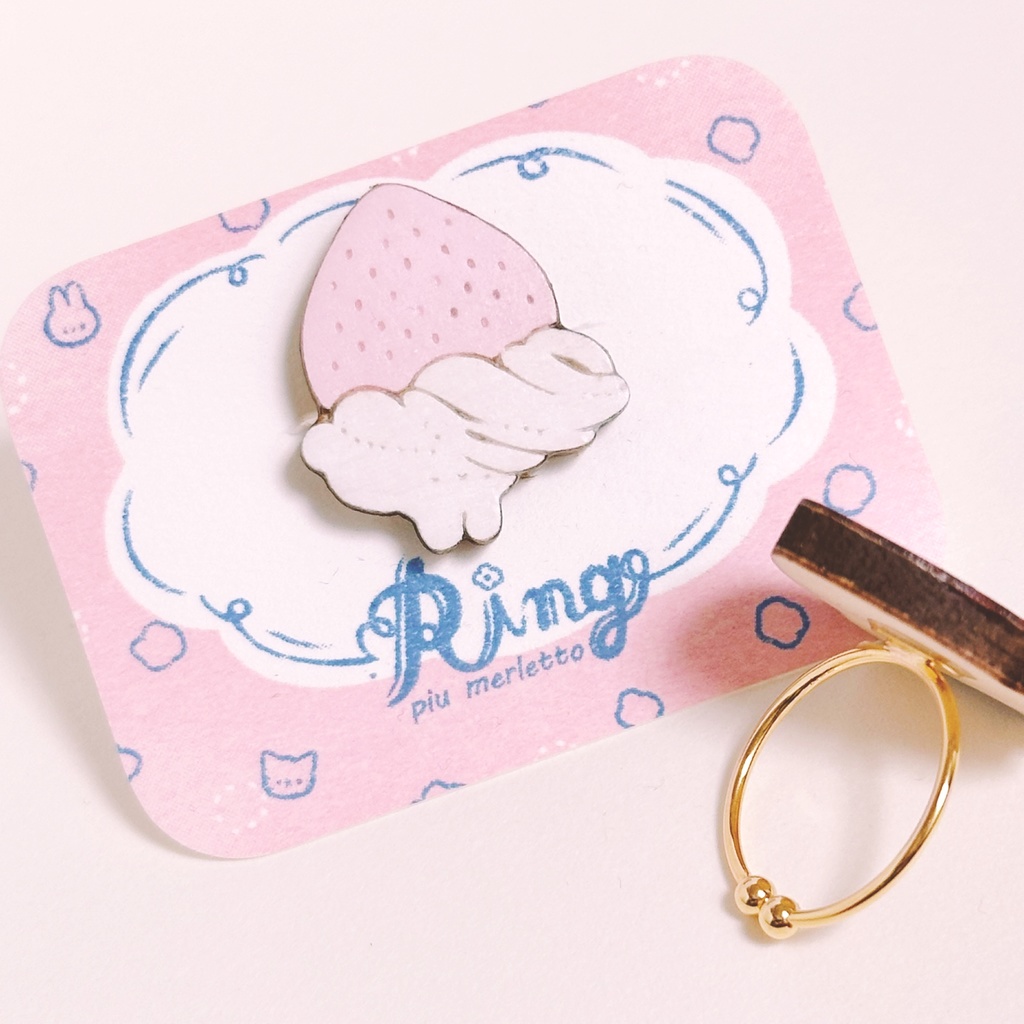 生クリームうさぎと苺*木の指輪