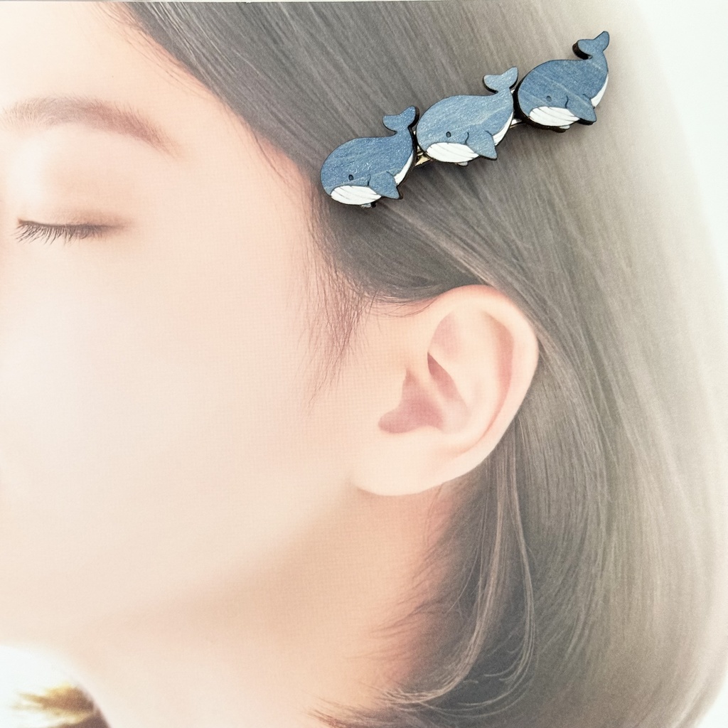 星空くじら*木のバレッタ