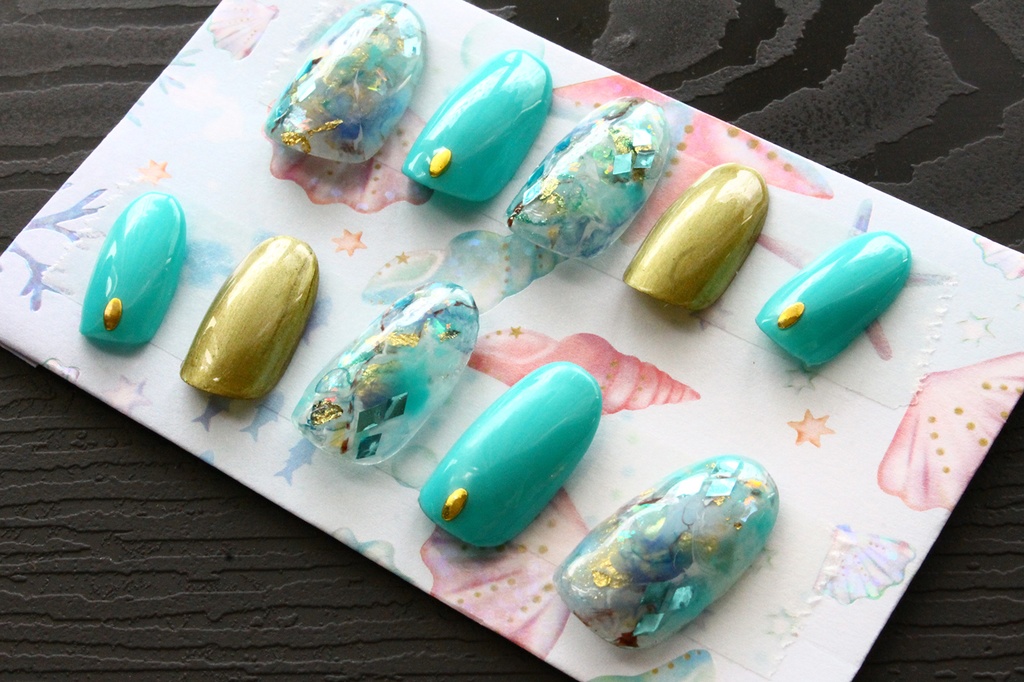 【ツイステ】フロイド／ジェイド概念ネイルチップ（green & gold）