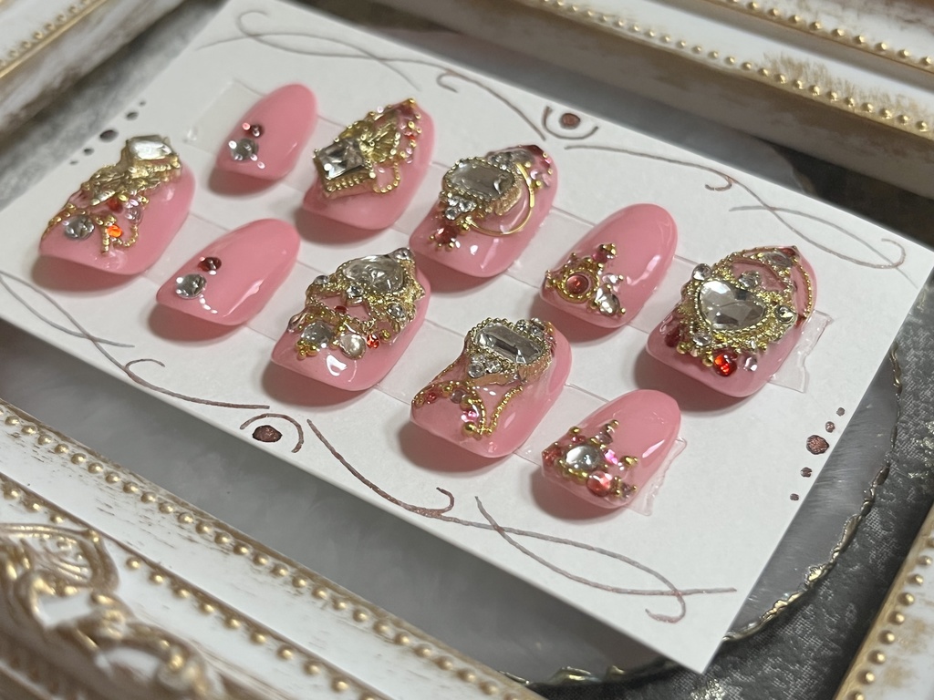 単色ビジューネイル*ピンク