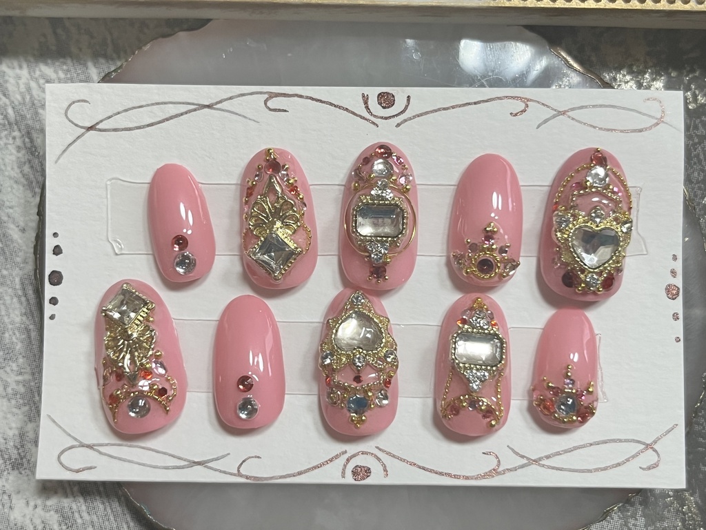 単色ビジューネイル*ピンク