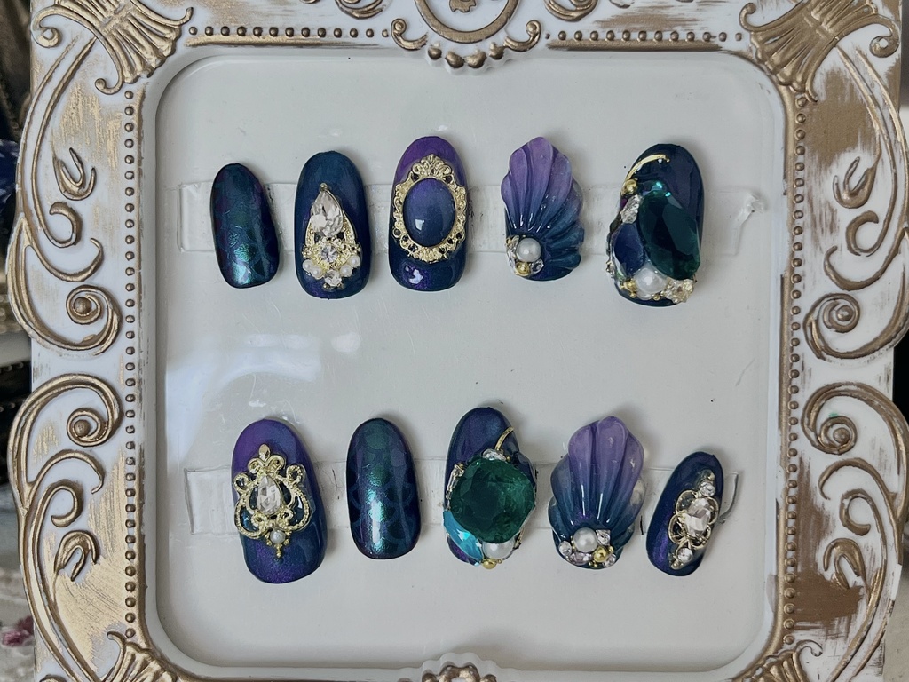 青緑×紫マーメイドネイル