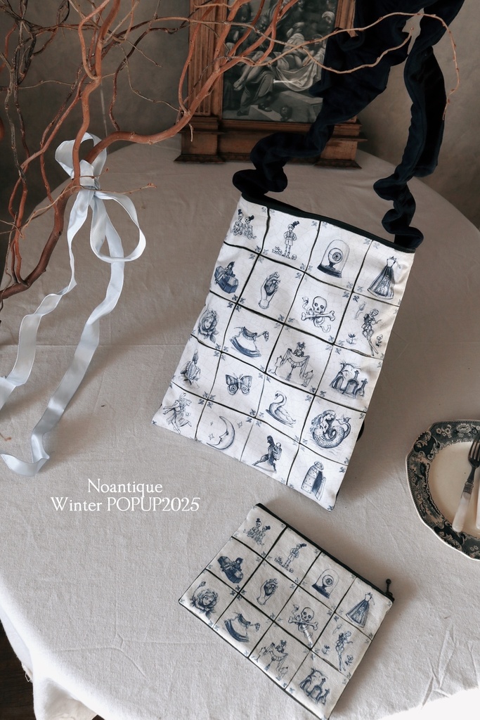 【受注生産受付】アンティークタイル柄ハンドメイドトートバッグ